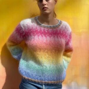 Rose Carmine Metallic Pastel Rainbow Sweater